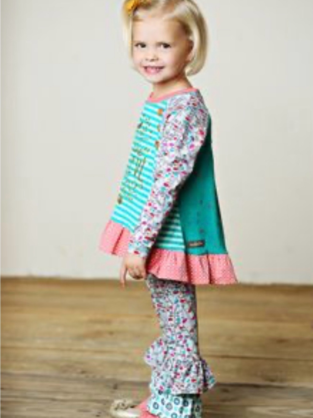 Matilda Jane Teal, Pink & Gray Girls Matching Set with Floral Accents holiday 2T